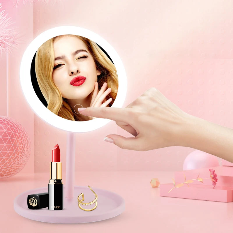 Ilumina tu rutina de belleza: espejo cosmético LED con funciones regulables, giratorias y de memoria - Espejo cosmético USB con monocrom