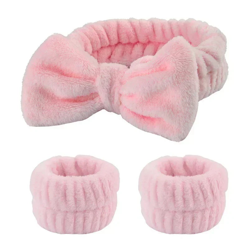 Juego de 2-3 diademas y muñequeras de spa con diseño de punto, toalla de maquillaje adecuada para lavarse la cara, maquillarse, ducharse y herramientas para el cuidado de la piel.