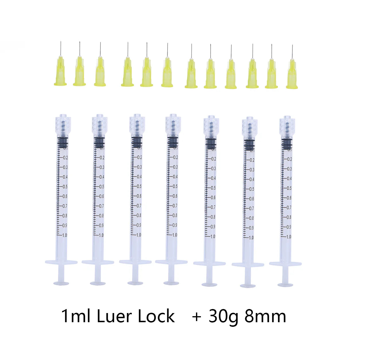Jeringa Luer Lock de 1 ml + herramienta de inyección con aguja pequeña de 34G, 33G, 32G y 30G, empaque individual desechable, indolora para tatuajes de belleza.