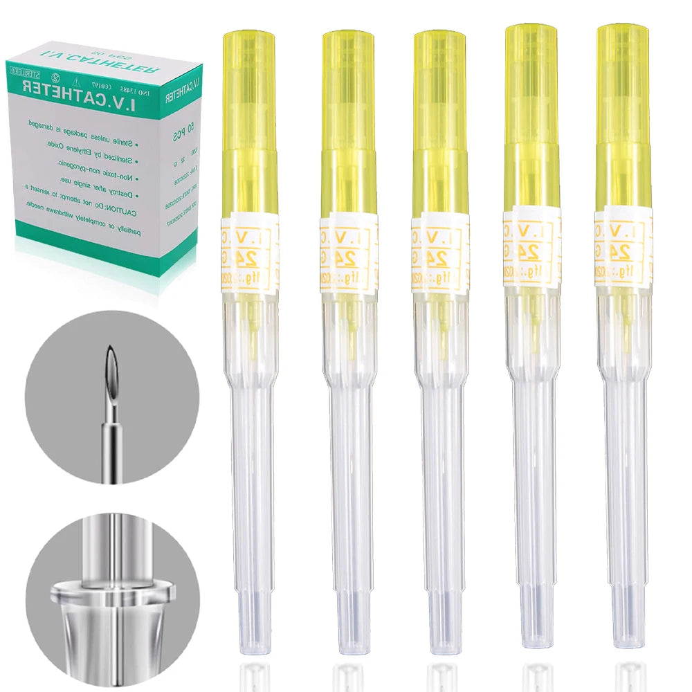 5/50 agujas para perforación de catéter IV de 14G, 16G, 18G, 20G, 22G y 24G, para perforación de oreja, nariz, ombligo y lengua.