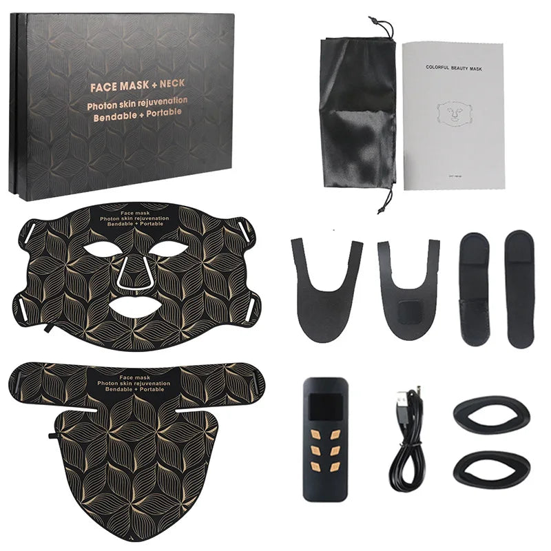 Máscara facial LED de 8 colores con luz roja para el cuello, terapia de infrarrojos cercanos, máscara de belleza, antienvejecimiento, rejuvenecimiento de la piel, lifting y blanqueamiento.