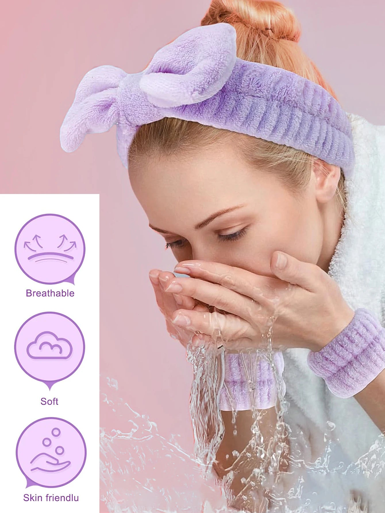 Cepillo de limpieza facial de silicona, cuidado de masajes, cepillo facial y spa, conjunto de diadema y pulsera, diadema para el cuidado de la piel