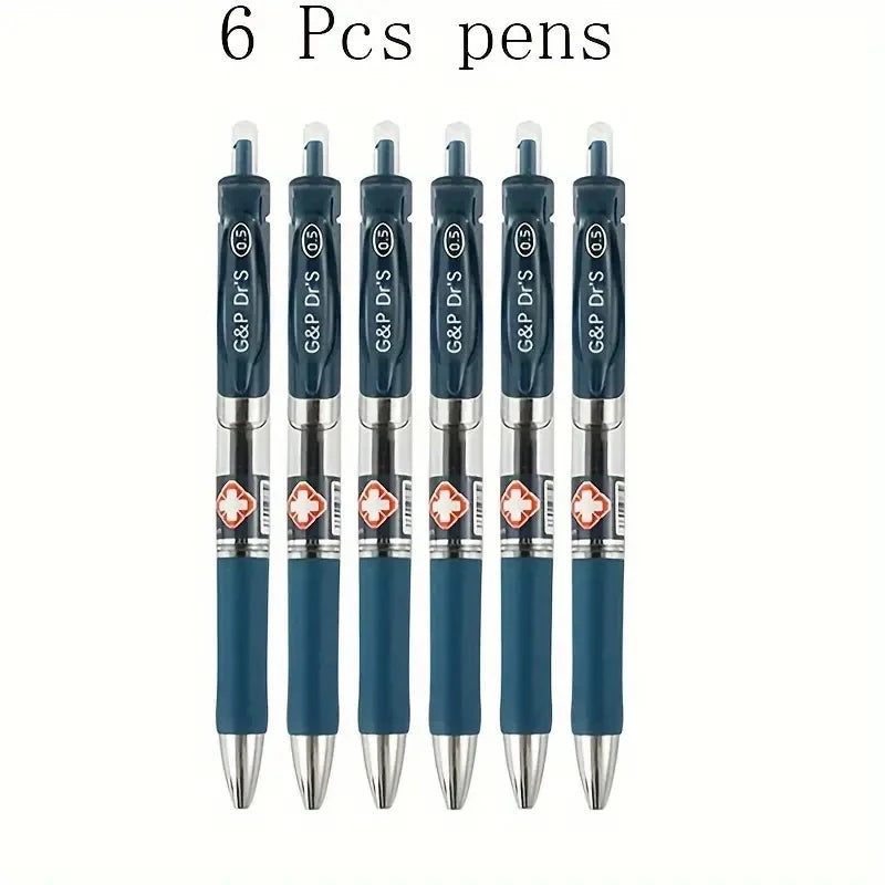 6 bolígrafos de gel de tinta azul oscuro con punta de bala de 0,5 mm, tipo prensa simple, para prescripción médica, bolígrafos de firma hospitalaria, material de papelería.