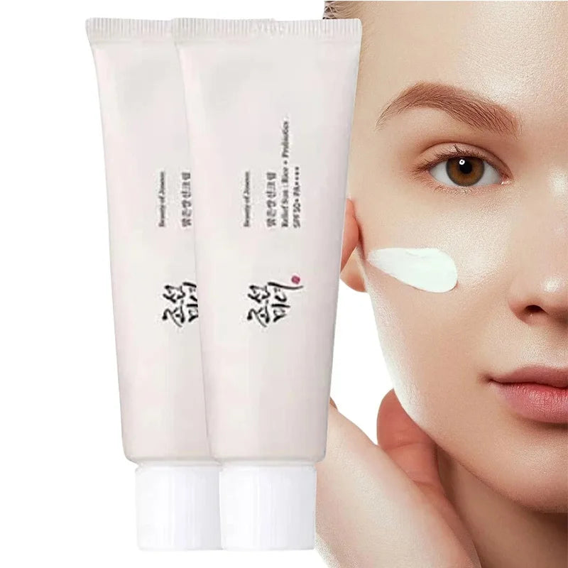 Protector solar FPS 50+, bloqueador solar probiótico de arroz coreano, crema blanqueadora de piel, bloqueador solar anti-UV, hidratante facial, bloqueador solar costero.