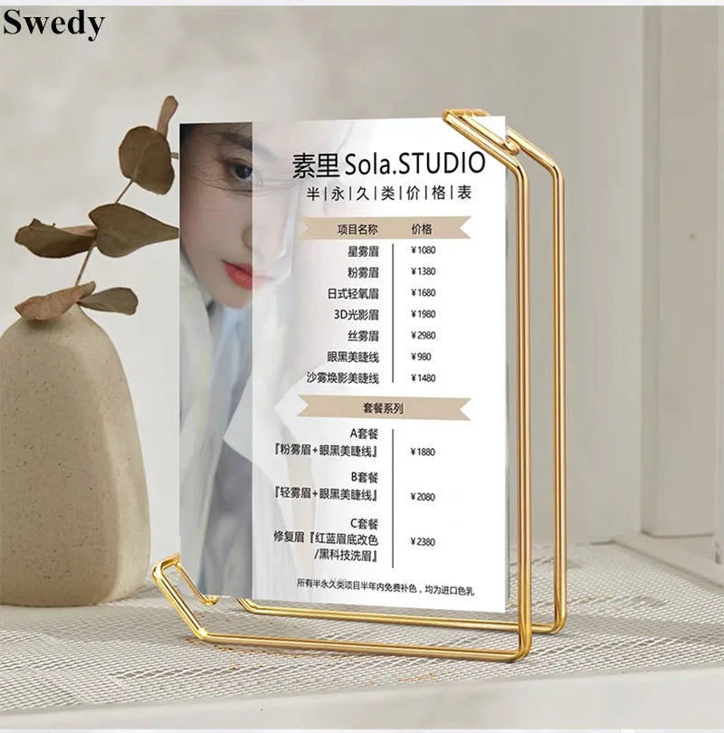 6 Inch 105x150mm Acrylic Sign Holder Menu Paper Price Listing Poster Frame Baby Wedding Gift Metal Photo Picture Display Stand