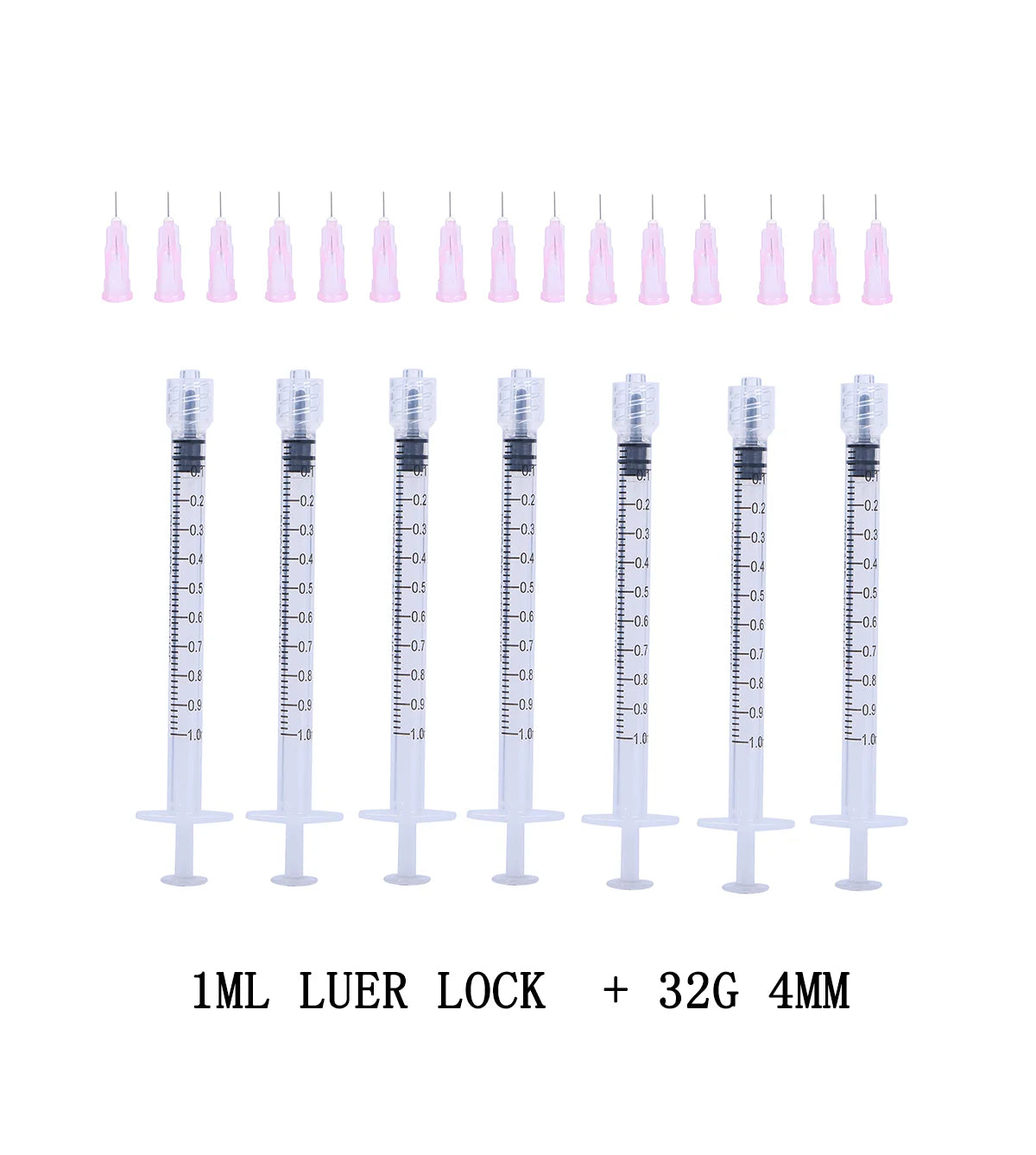 Jeringa Luer Lock de 1 ml + herramienta de inyección con aguja pequeña de 34G, 33G, 32G y 30G, empaque individual desechable, indolora para tatuajes de belleza.