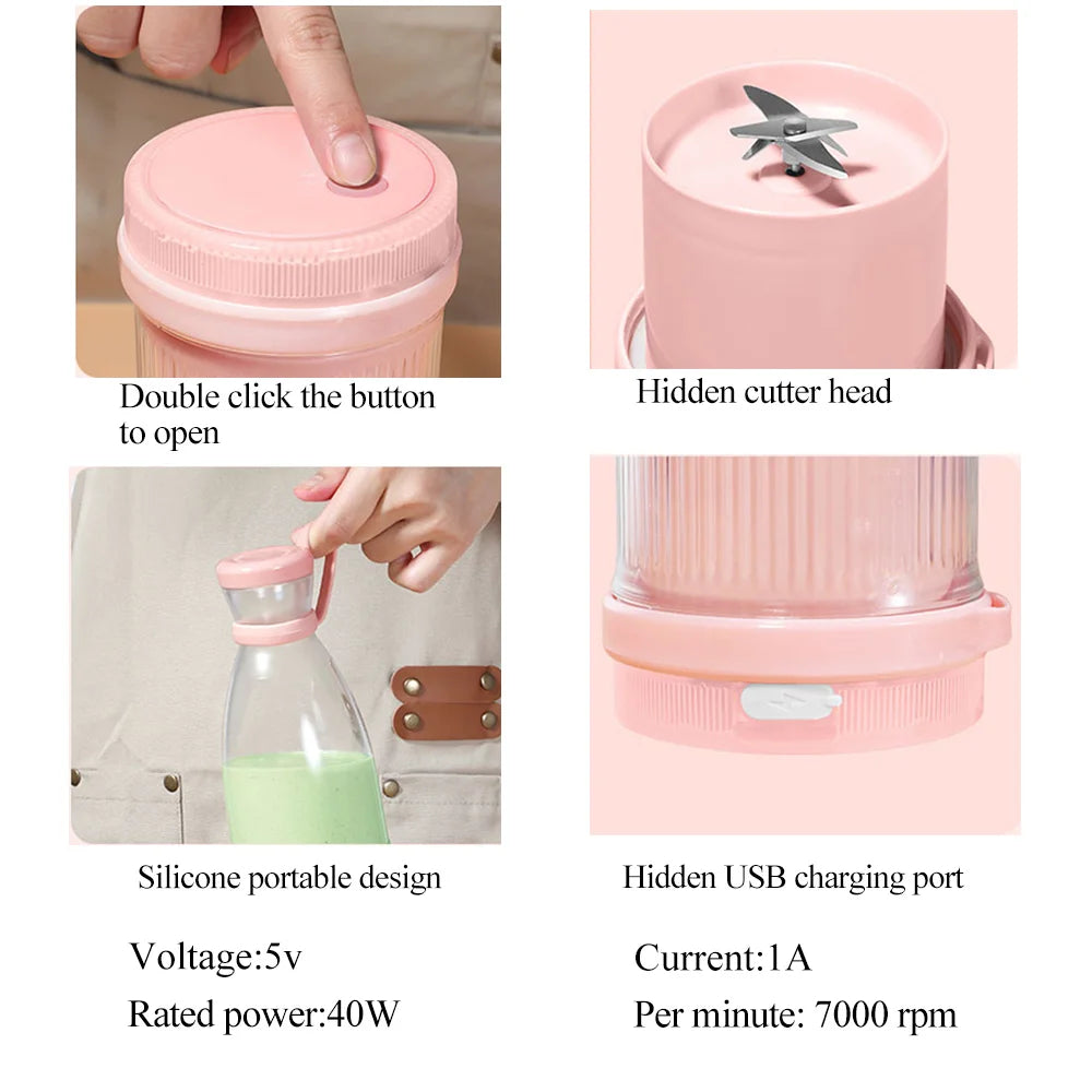 Licuadoras recargables, exprimidores de frutas frescas, azul/rosa, USB, portátiles, mini licuadora eléctrica rápida, máquina para hacer batidos y hielo.