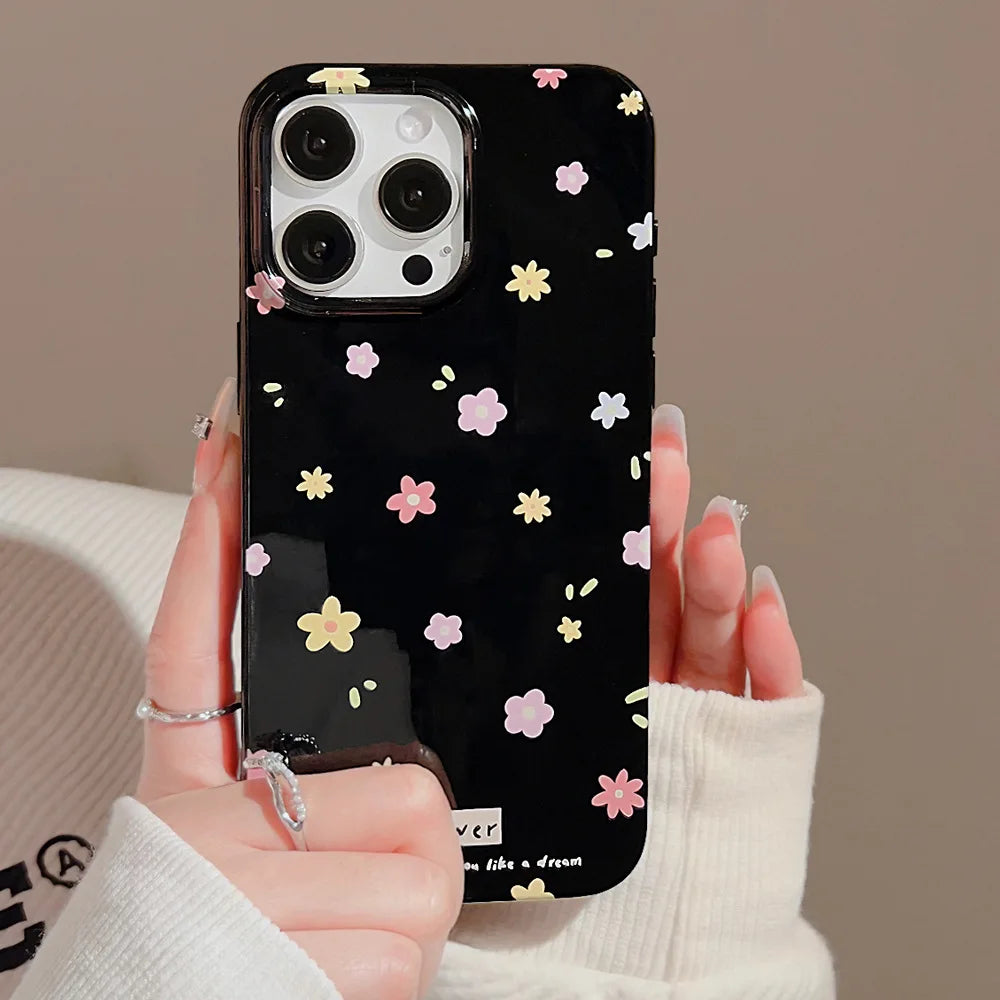 Funda de teléfono con diseño de flores coreanas para iPhone 16, 15, 14, 13, 12, 11 Pro Max, XS, XR, 7, 8 Plus, SE Mini, suave, a prueba de golpes