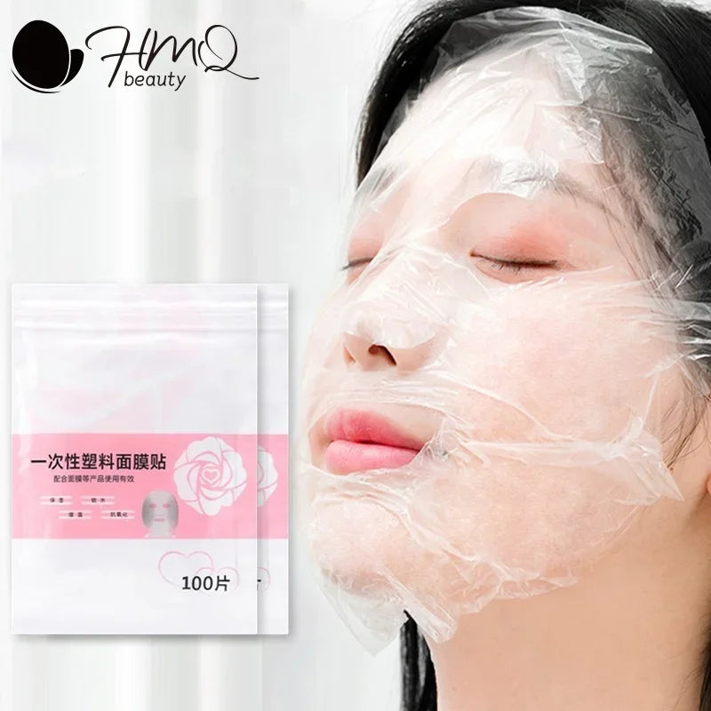 500/100 unidades de película de papel desechable para mascarillas faciales, envoltura de plástico para salones de belleza, mascarillas faciales transparentes, herramientas para el cuidado de la piel facial.