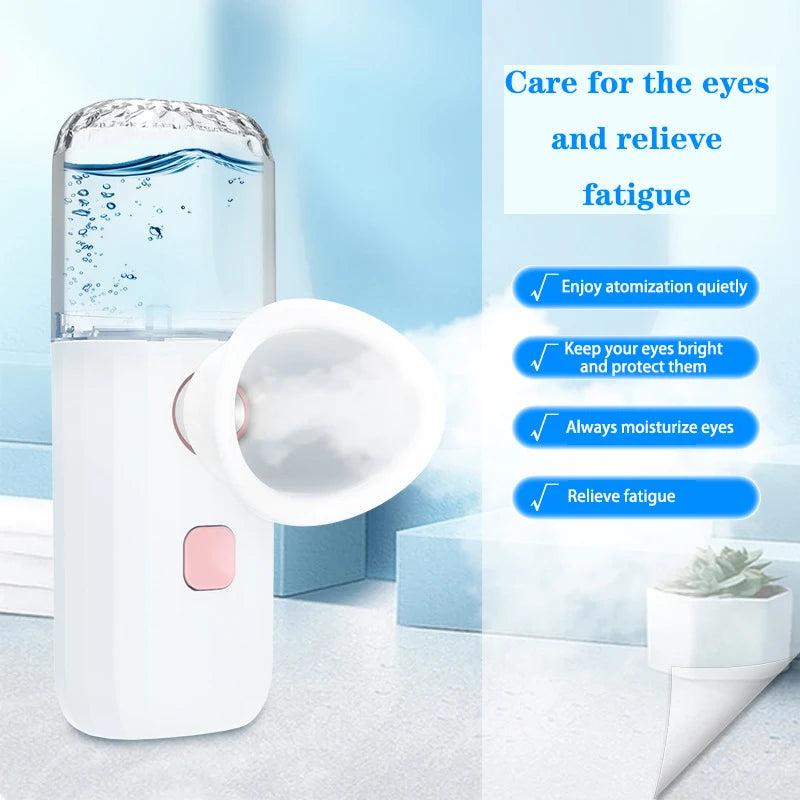 1 instrumento hidratante para ojos con nanoatomizador, instrumento de belleza para ojos y piel, masajeador de ojos 3 en 1