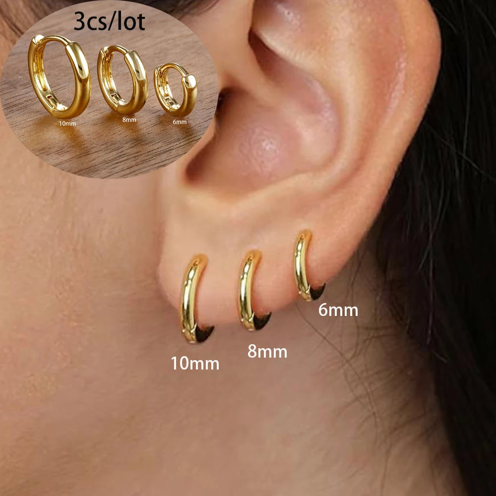 Juego de 3 pendientes de acero inoxidable con forma de estrella redonda para mujer, chapados en oro de 18 quilates, estilo punk rock unisex.