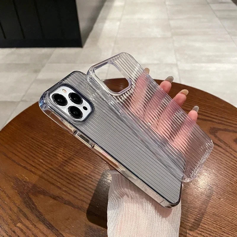 Funda de silicona transparente corrugada suave para iPhone 11, 12, 13, 14, 15 y 16 Pro Max Plus, a prueba de golpes