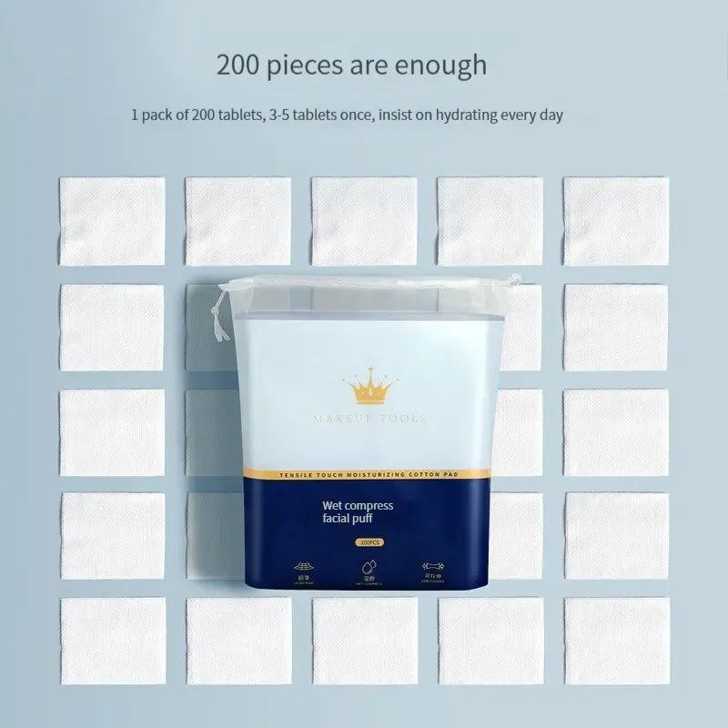 200 almohadillas de algodón desechables elásticas de algodón húmedo que ahorran agua, portátiles, desmaquillantes, transpirables, para mascarillas faciales.