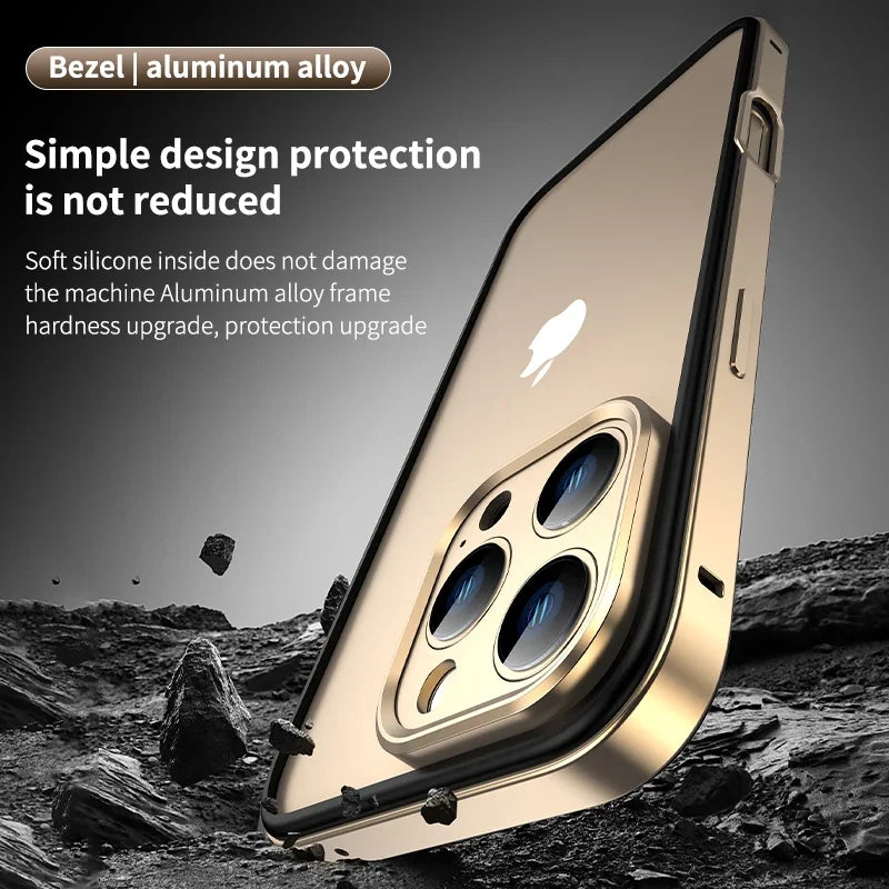 Funda de teléfono con marco de silicona híbrido y aluminio metálico para iPhone 16, 15, 14 y 13 Pro Max, protección para cámara y protección contra el calor.