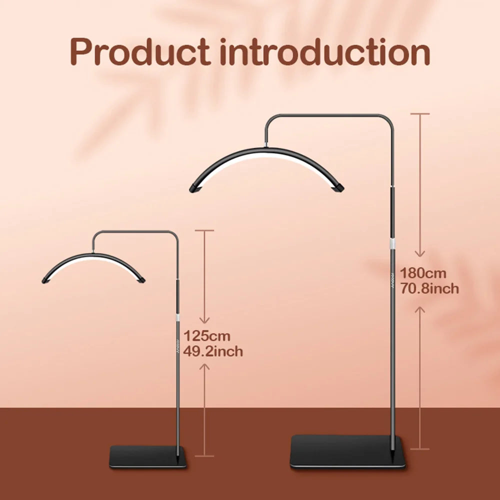Luz LED de vídeo de suelo Andoer HD-M6X de 36 W con forma de media luna, regulable entre 3200 K y 5600 K, con soporte de metal de 180 cm/70,9 pulgadas.