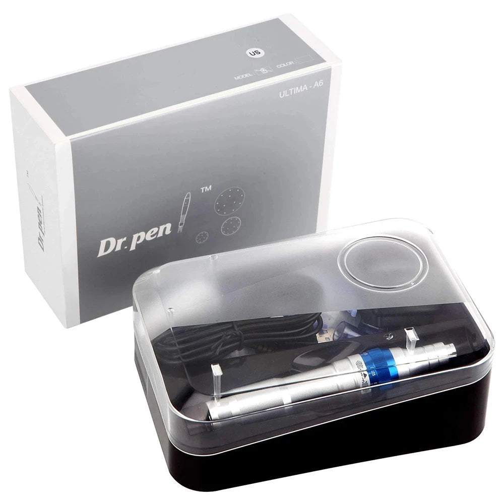 Ultima Dr Pen A6 original con 6 cartuchos, kit de herramientas eléctricas inalámbricas para el cuidado de la piel, máquina de belleza de mesoterapia automática para uso doméstico.