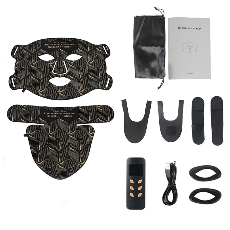 Máscara facial LED de 8 colores con luz roja para el cuello, terapia de infrarrojos cercanos, máscara de belleza, antienvejecimiento, rejuvenecimiento de la piel, lifting y blanqueamiento.