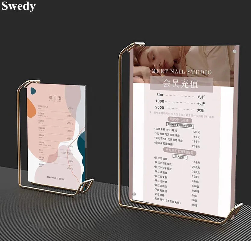 6 Inch 105x150mm Acrylic Sign Holder Menu Paper Price Listing Poster Frame Baby Wedding Gift Metal Photo Picture Display Stand