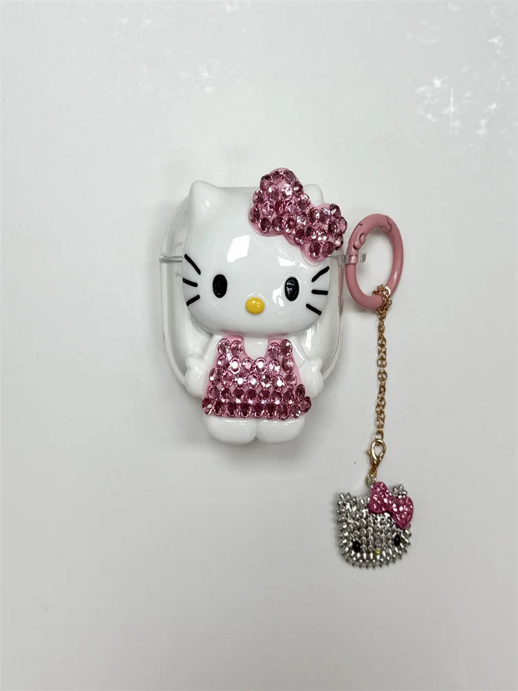 Funda de teléfono premium con lazo de Hello Kitty y diamantes de imitación, elegante accesorio para iPhone 16, 15, 14 y 13 Pro Max