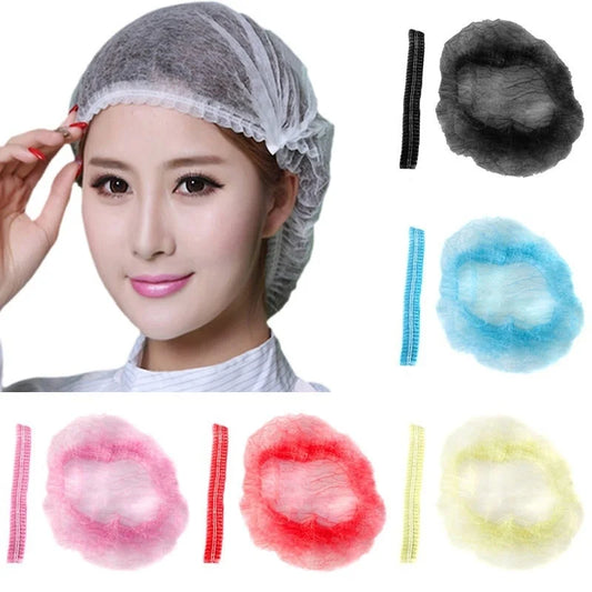 100 gorros desechables de tela no tejida para microblading, redecilla para el pelo, gorro estéril para chef, catering, gorro con tira antipolvo, suministros de baño