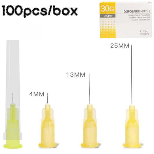 100 unidades/caja de agujas desechables de 30 g, 4 mm y 13 mm, pequeñas agujas de tatuaje indoloras, agujas de inyección, herramienta quirúrgica