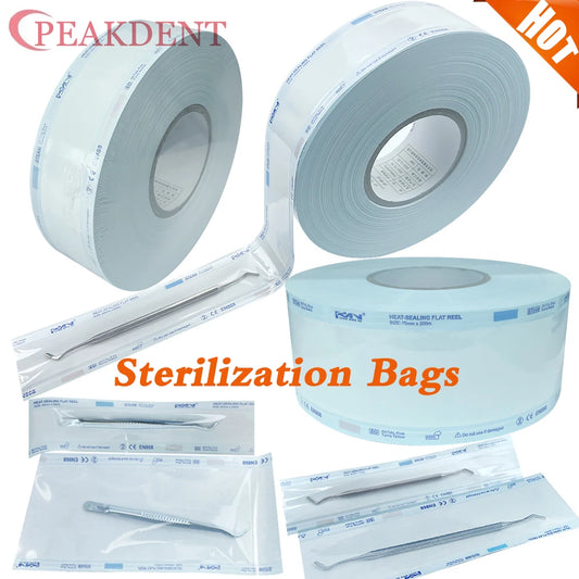 Bolsas de esterilización dental en rollo de 200 m para esterilizar instrumental, bolsas desechables para autoclave para máquina selladora de productos orales.