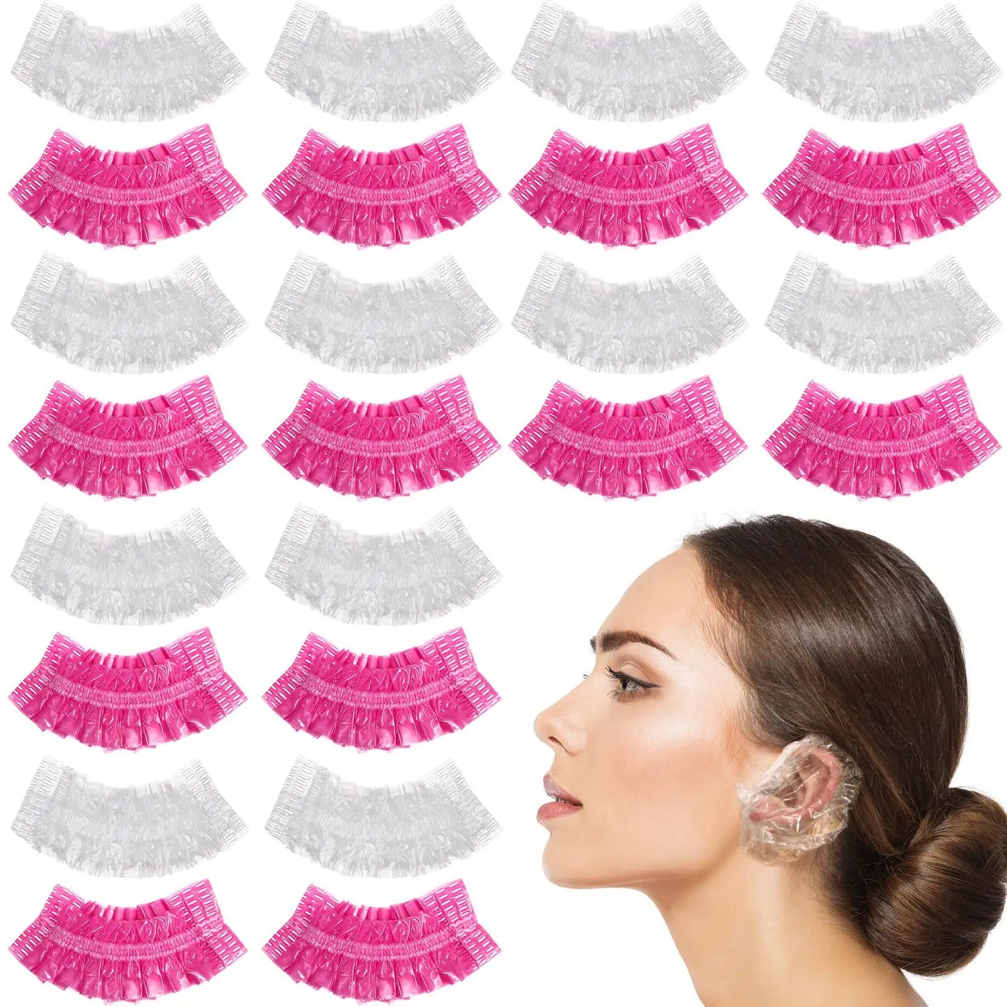 200 protectores desechables para la ducha, color rosa transparente, para peluquería, baño, con banda elástica reforzada.