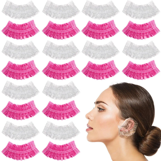 200 protectores desechables para la ducha, color rosa transparente, para peluquería, baño, con banda elástica reforzada.