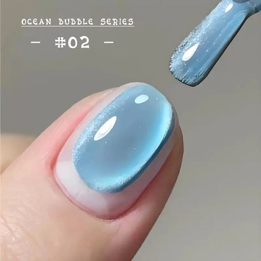 MIANEL 12ML 1-7 piezas Esmalte de uñas en gel con efecto ojo de gato, color rosa, dorado, con burbujas de océano, con cuentas de vidrio, para verano, 2025, para uñas azules, artículos para uñas