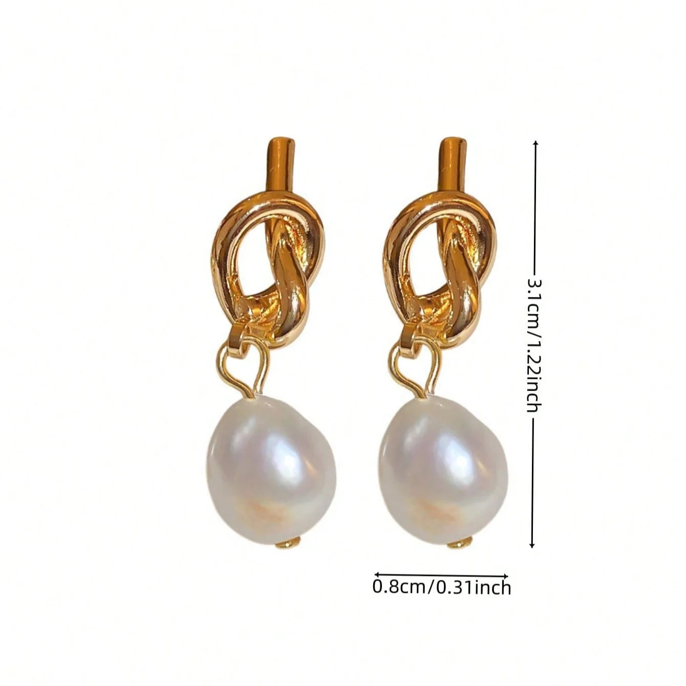 1 Pair Knotted Faux Pearl Dangle Earrings,Vintage And Elegant Knot Shaped Ear Studs Baroque Pearl Drop Earring,