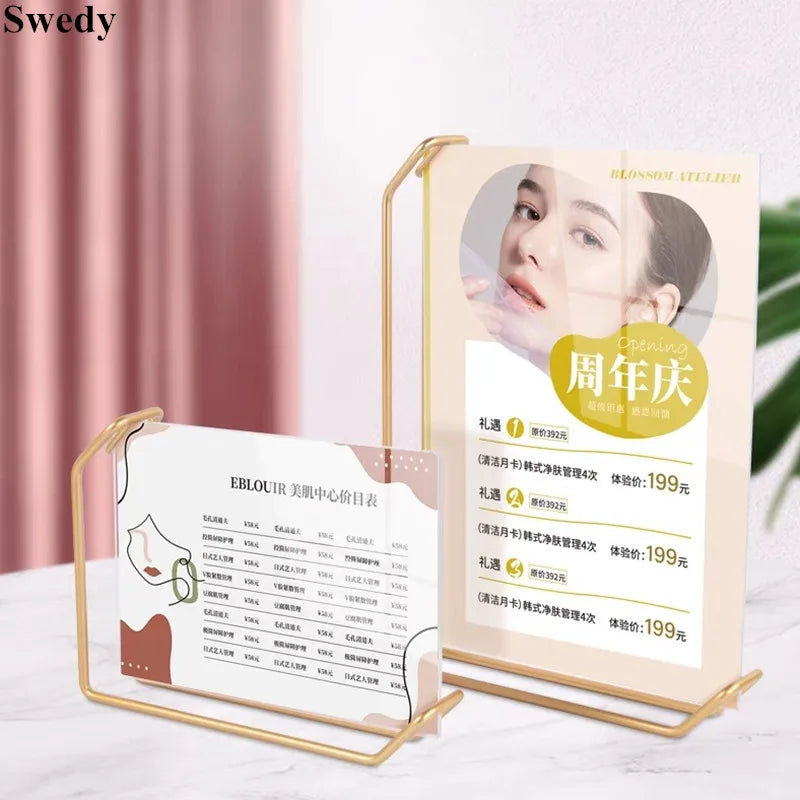 6 Inch 105x150mm Acrylic Sign Holder Menu Paper Price Listing Poster Frame Baby Wedding Gift Metal Photo Picture Display Stand