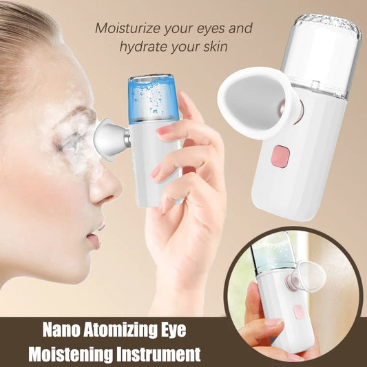 1 instrumento hidratante para ojos con nanoatomizador, instrumento de belleza para ojos y piel, masajeador de ojos 3 en 1