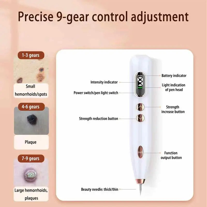 Lápiz láser para eliminar lunares, manchas y marcas en la piel, ideal para rostro y cuerpo.