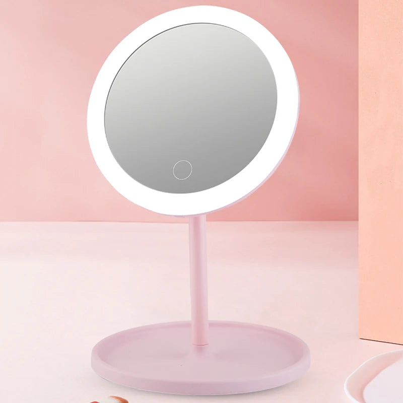 Ilumina tu rutina de belleza: espejo cosmético LED con funciones regulables, giratorias y de memoria - Espejo cosmético USB con monocrom