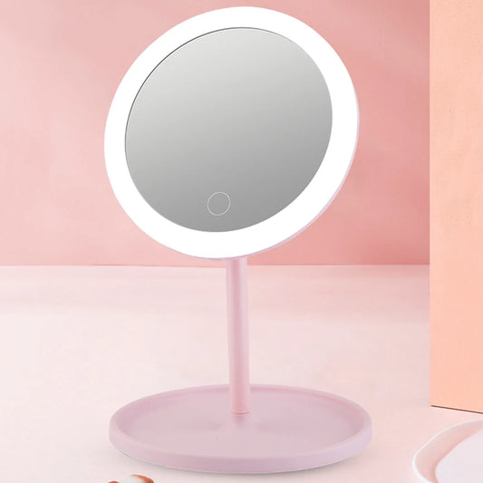 Ilumina tu rutina de belleza: espejo cosmético LED con funciones regulables, giratorias y de memoria - Espejo cosmético USB con monocrom