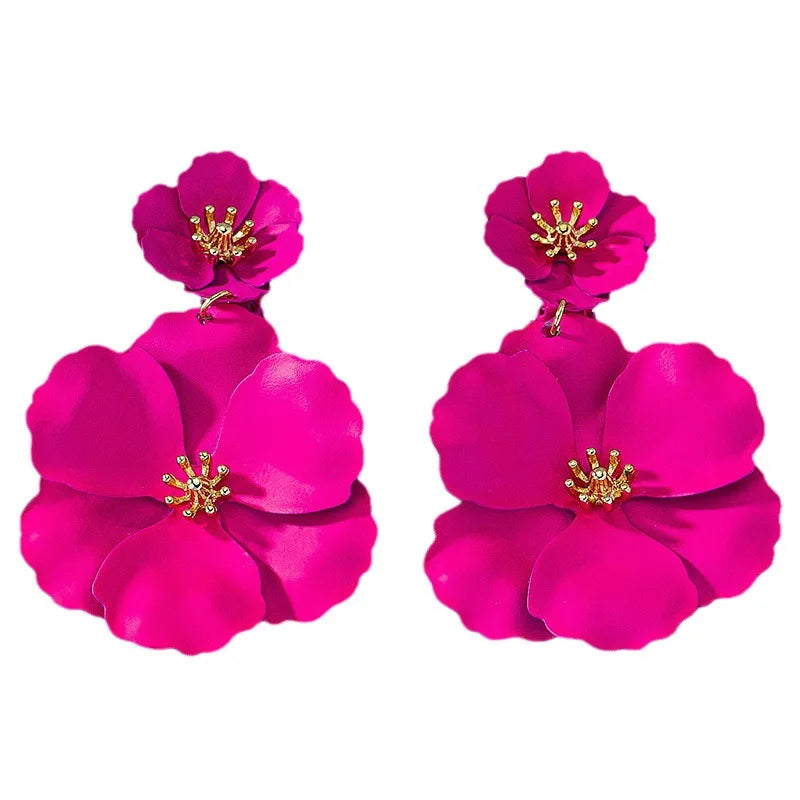 New Forest style long style temperament orange flower spray painted multi-layer creative ear clip earrings