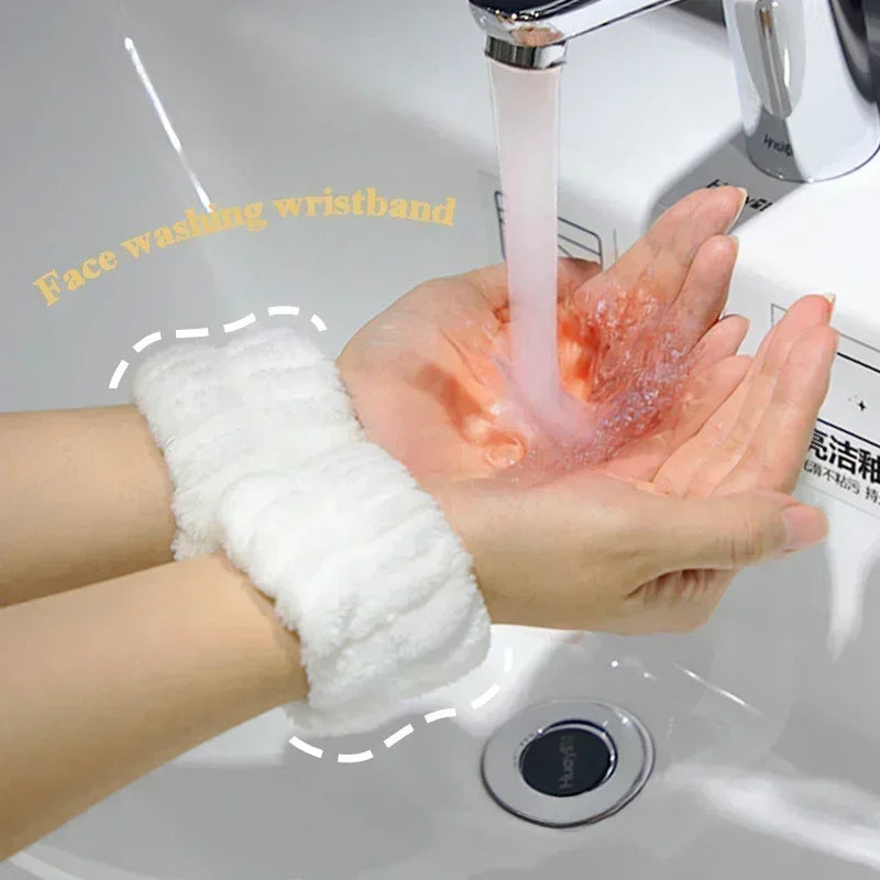 Juego de 2-3 diademas y muñequeras de spa con diseño de punto, toalla de maquillaje adecuada para lavarse la cara, maquillarse, ducharse y herramientas para el cuidado de la piel.