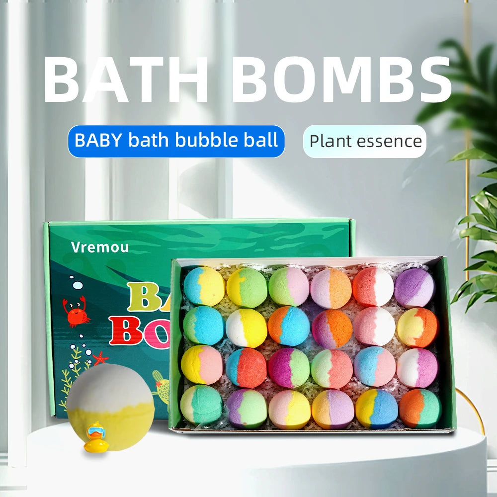 Bombas de baño para niños con sorpresa en su interior, set de regalo de 24 bombas de baño para niños, baño de burbujas natural orgánico para niños y niñas.