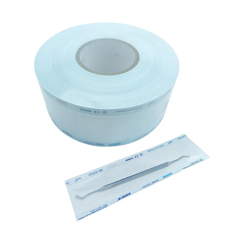 Bolsas de esterilización dental en rollo de 200 m para esterilizar instrumental, bolsas desechables para autoclave para máquina selladora de productos orales.