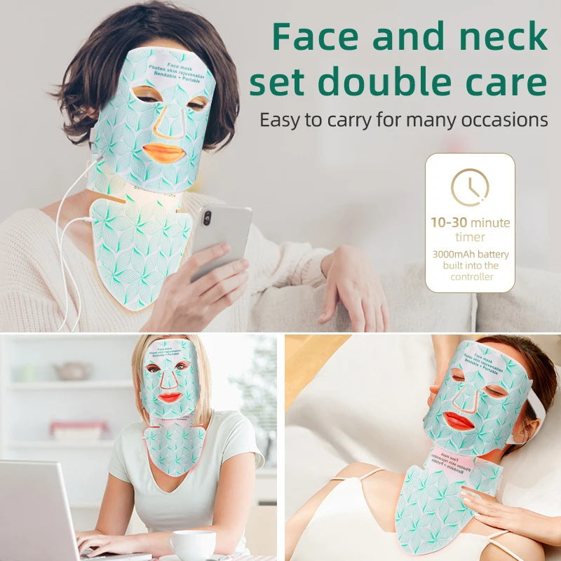 Máscara facial LED de 8 colores con luz roja para el cuello, terapia de infrarrojos cercanos, máscara de belleza, antienvejecimiento, rejuvenecimiento de la piel, lifting y blanqueamiento.