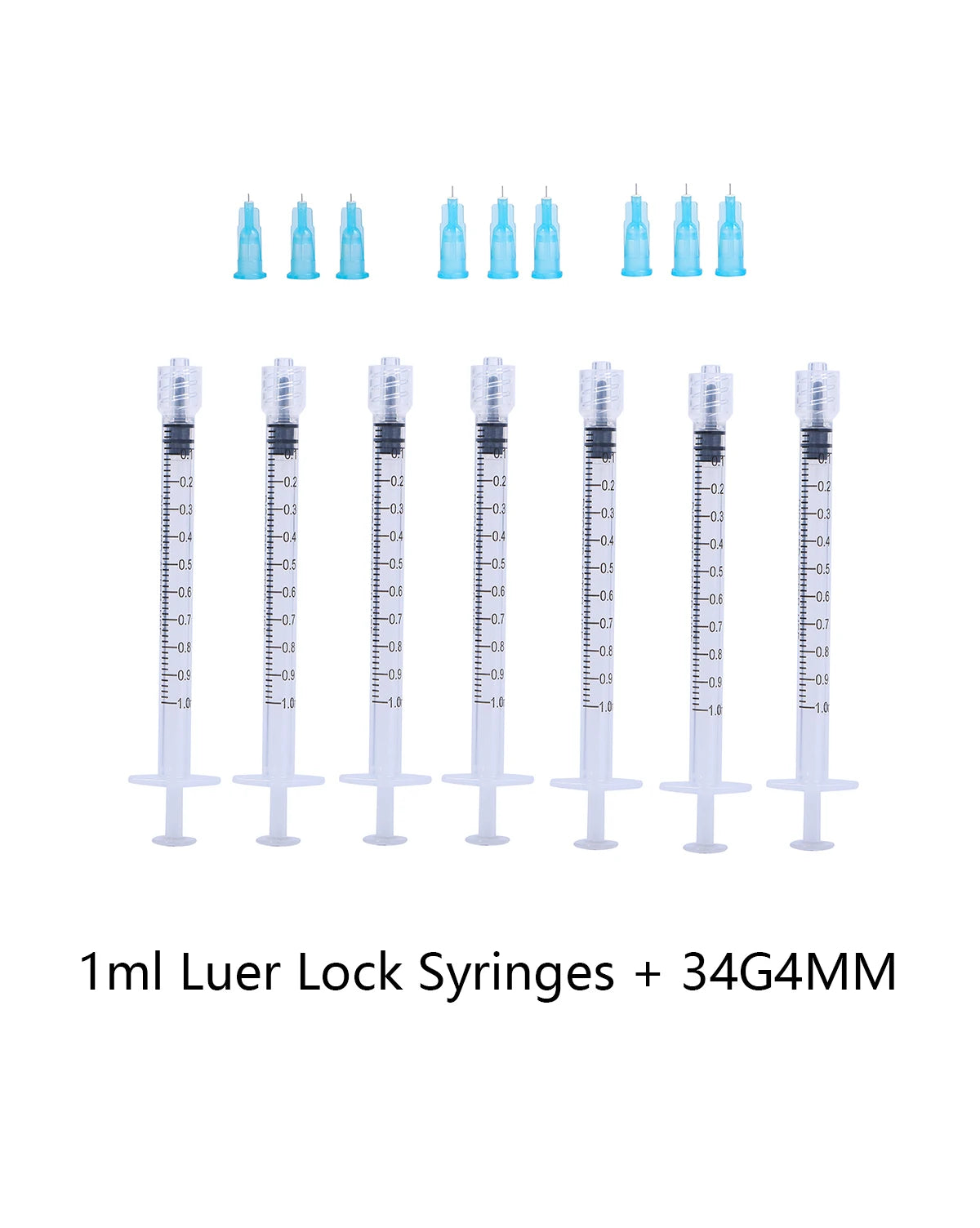 Jeringa Luer Lock de 1 ml + herramienta de inyección con aguja pequeña de 34G, 33G, 32G y 30G, empaque individual desechable, indolora para tatuajes de belleza.