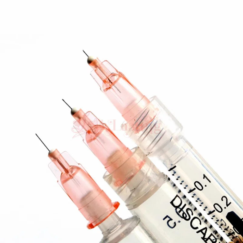 100 unidades/caja de agujas para tatuaje de 34 g, 1,5 mm, 2,5 mm, 4 mm y 8 mm, jeringa transparente para inyección, indolora, para irrigador dental pequeño.