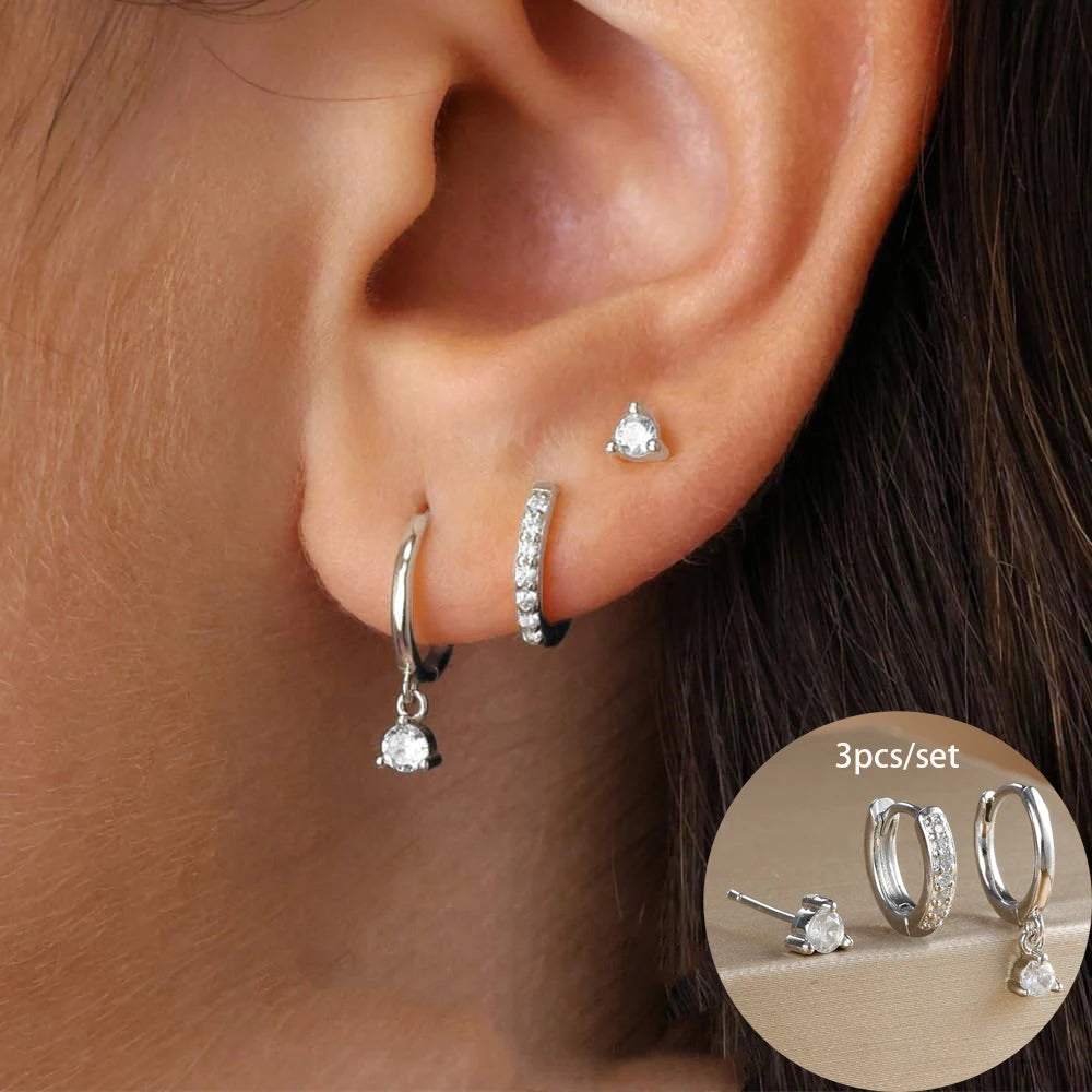 Juego de 3 pendientes de acero inoxidable con forma de estrella redonda para mujer, chapados en oro de 18 quilates, estilo punk rock unisex.