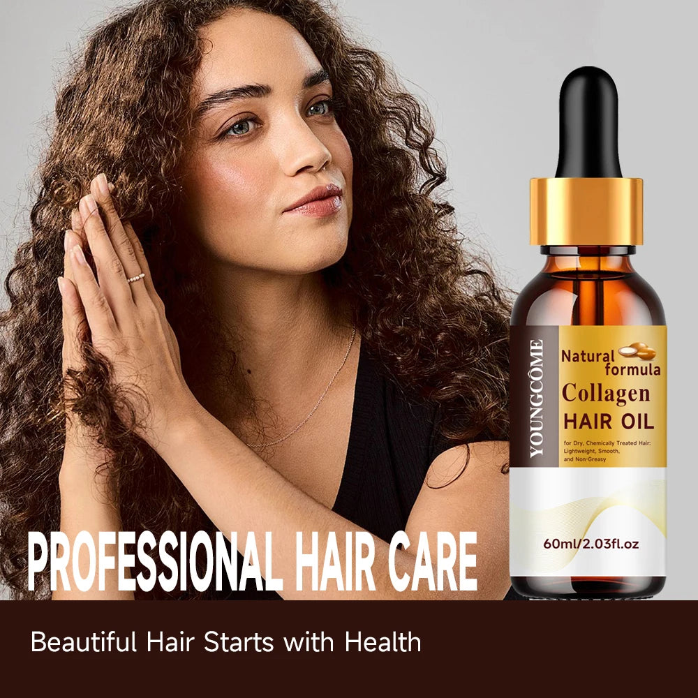 Mascarilla capilar de colágeno y queratina + aceite capilar, hidratante, control de grasa, cabello suave, liso, encrespamiento, reparación de daños, crema correctora de proteínas.