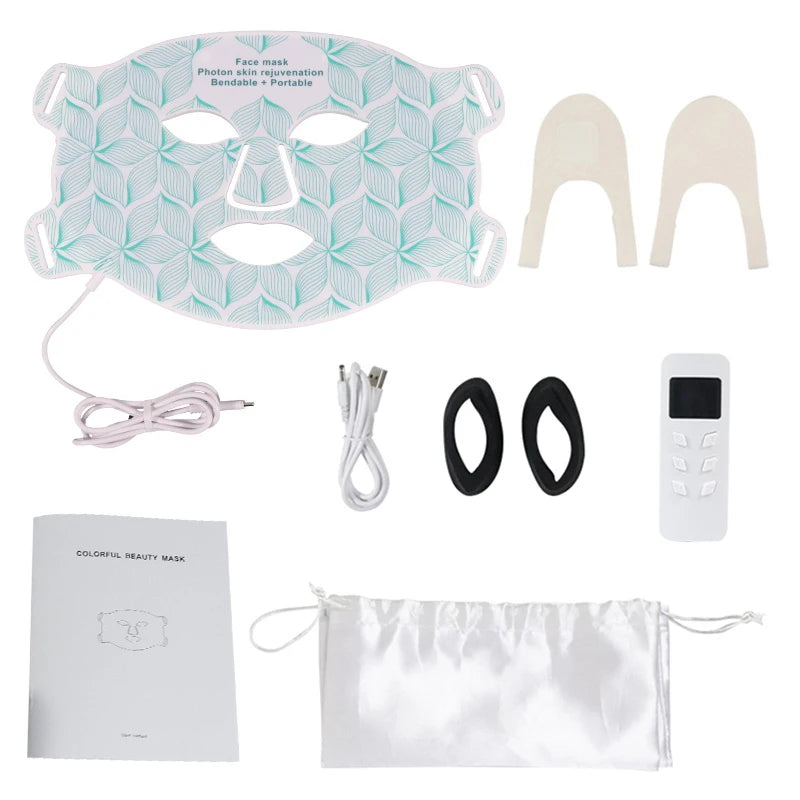 Máscara facial LED de 8 colores con luz roja para el cuello, terapia de infrarrojos cercanos, máscara de belleza, antienvejecimiento, rejuvenecimiento de la piel, lifting y blanqueamiento.