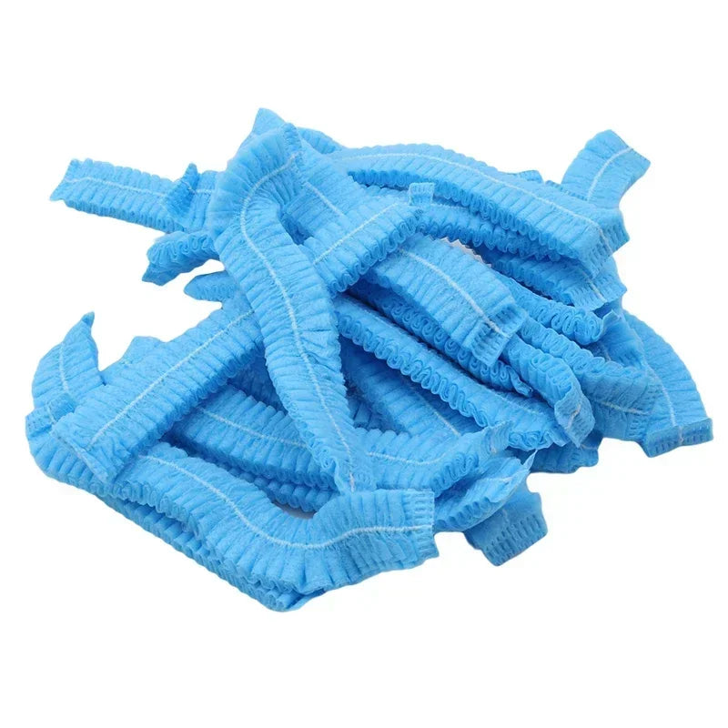 100 unidades/paquete de cubrecabezas desechables, de red, a prueba de polvo, transpirables, para ducha, baño y cocina.