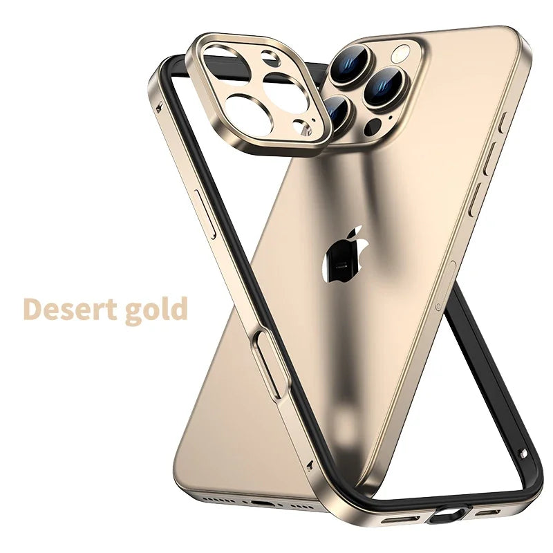 Funda de teléfono con marco de silicona híbrido y aluminio metálico para iPhone 16, 15, 14 y 13 Pro Max, protección para cámara y protección contra el calor.