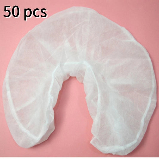 50 fundas desechables para reposacabezas, ajustables, para masaje facial, color blanco, en forma de U, elásticas, no tejidas.