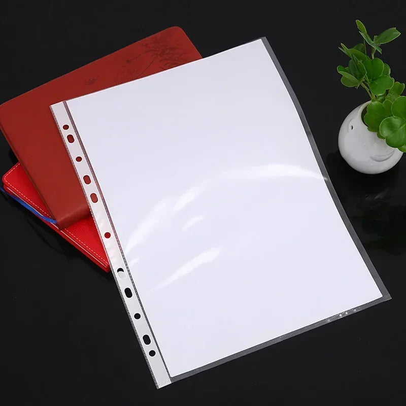 100 protectores de hojas A4 con 11 agujeros, bolsa de plástico transparente, organizador de papel, bolsa para documentos, bolsa transparente para archivos de hojas sueltas.