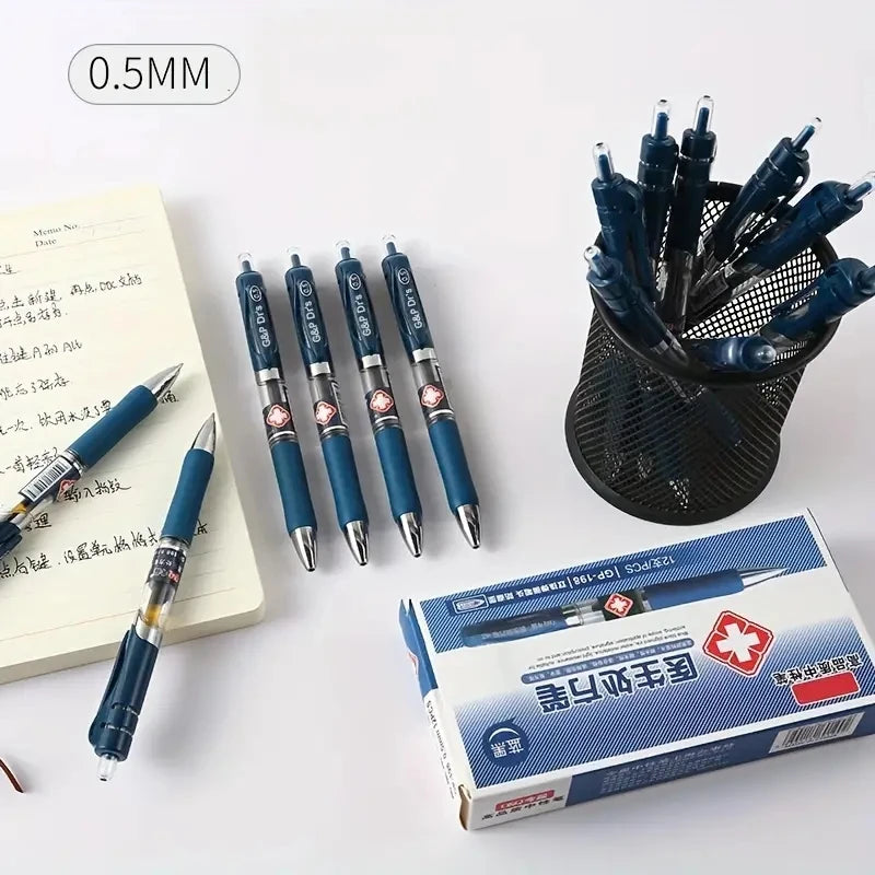6 bolígrafos de gel de tinta azul oscuro con punta de bala de 0,5 mm, tipo prensa simple, para prescripción médica, bolígrafos de firma hospitalaria, material de papelería.